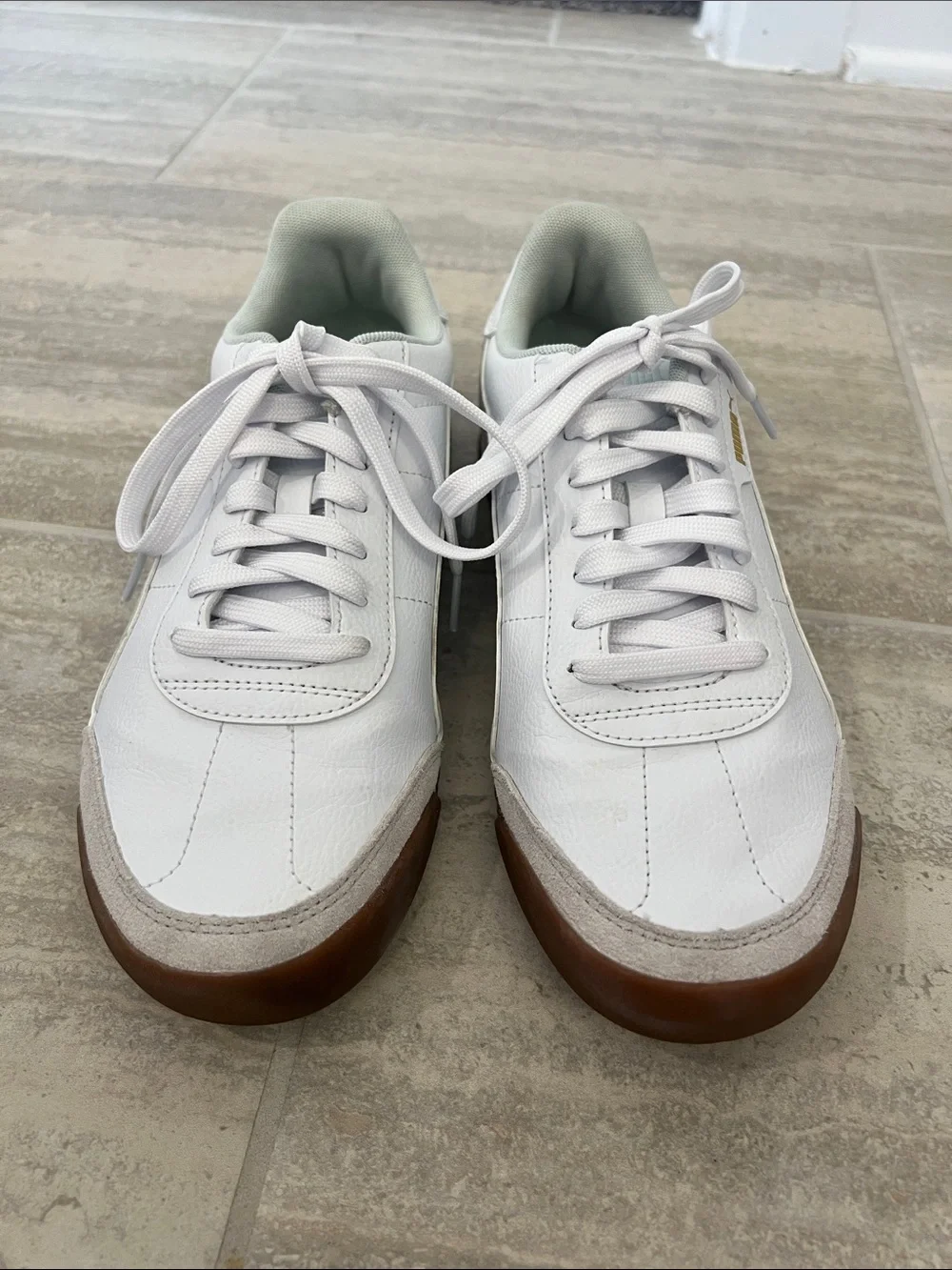 Puma Women’s White Sneakers with Light Green Accents